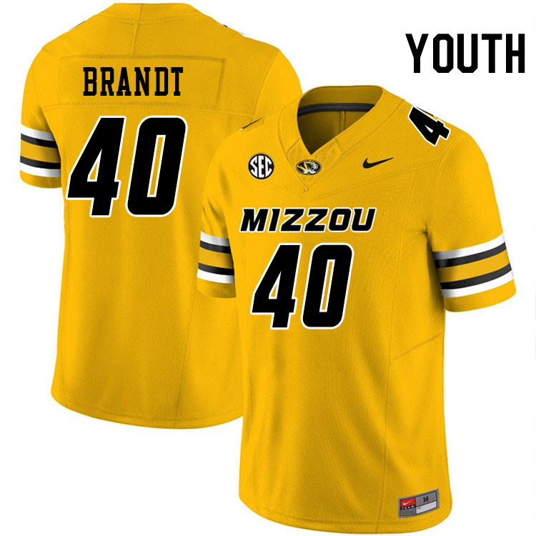 Youth #40 Derek Brandt Missouri Tigers College Football Jerseys Stitched-Gold